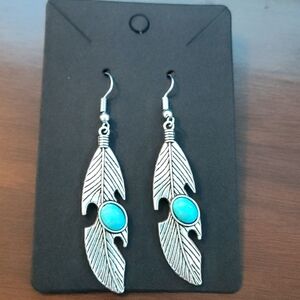Boho feather turquoise Dangle Earrings